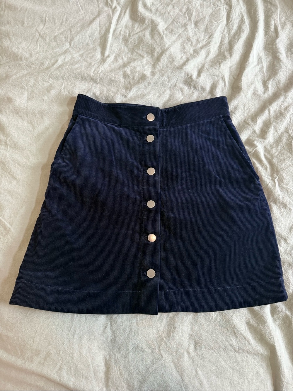 & Other Stories Navy Corduroy Button-Front A-Line Mini Skirt